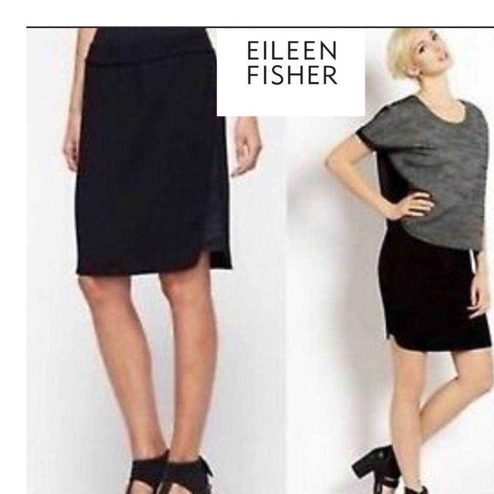 Eileen Fisher Satin Cocktail  Black Skirt   L